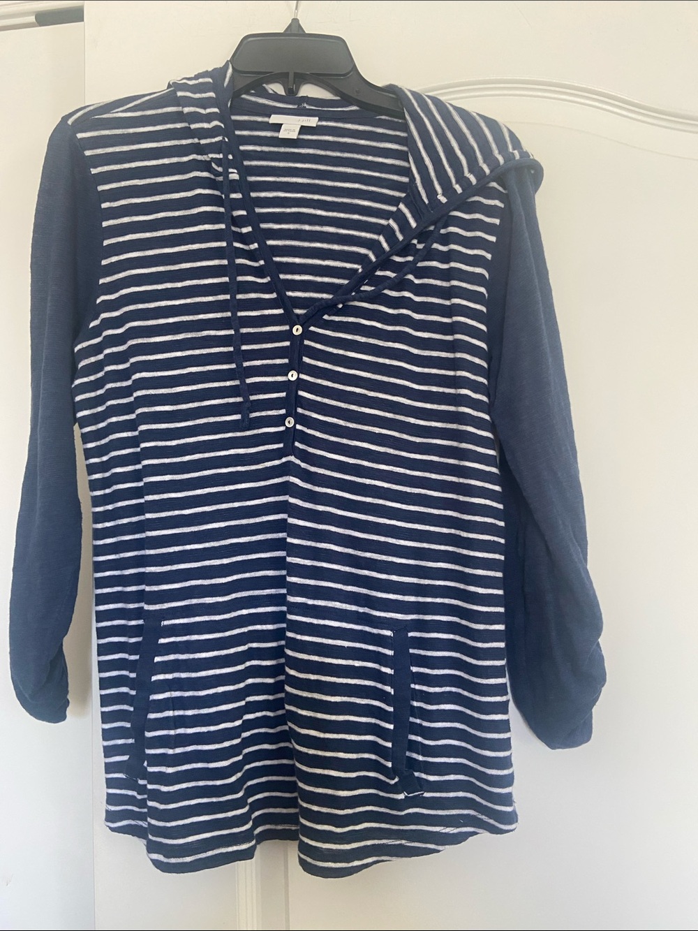 J. Jill Navy and White Striped Hooded Kids Sweatshirt
